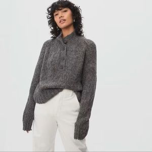 Everlane The Lofty-Knit Henley Button Dark Gray Wool Alpaca Blend Sweater